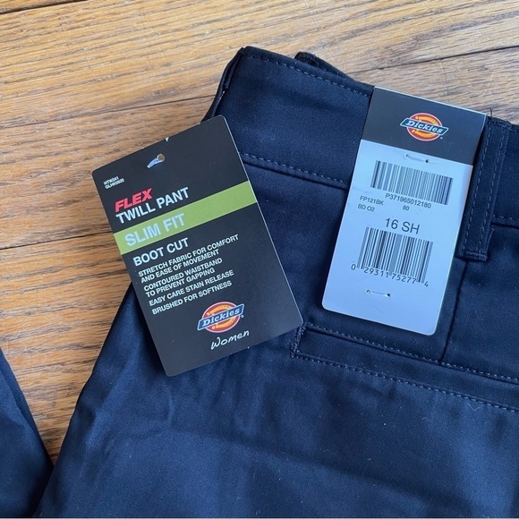 NEW Dickies Womens Flex Twill Slim Fit Boot Cut Work Pant Black Sz 16 Short NWT - Picture 2 of 3